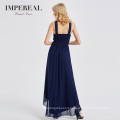 Hot selling color matching embroidery asymmetrical chiffon evening dresses long